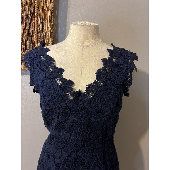 Lilly Pulitzer Dress 4 Navy Blue Cotton Sheath V Neck Back Sleeveless - Picture 6 of 11